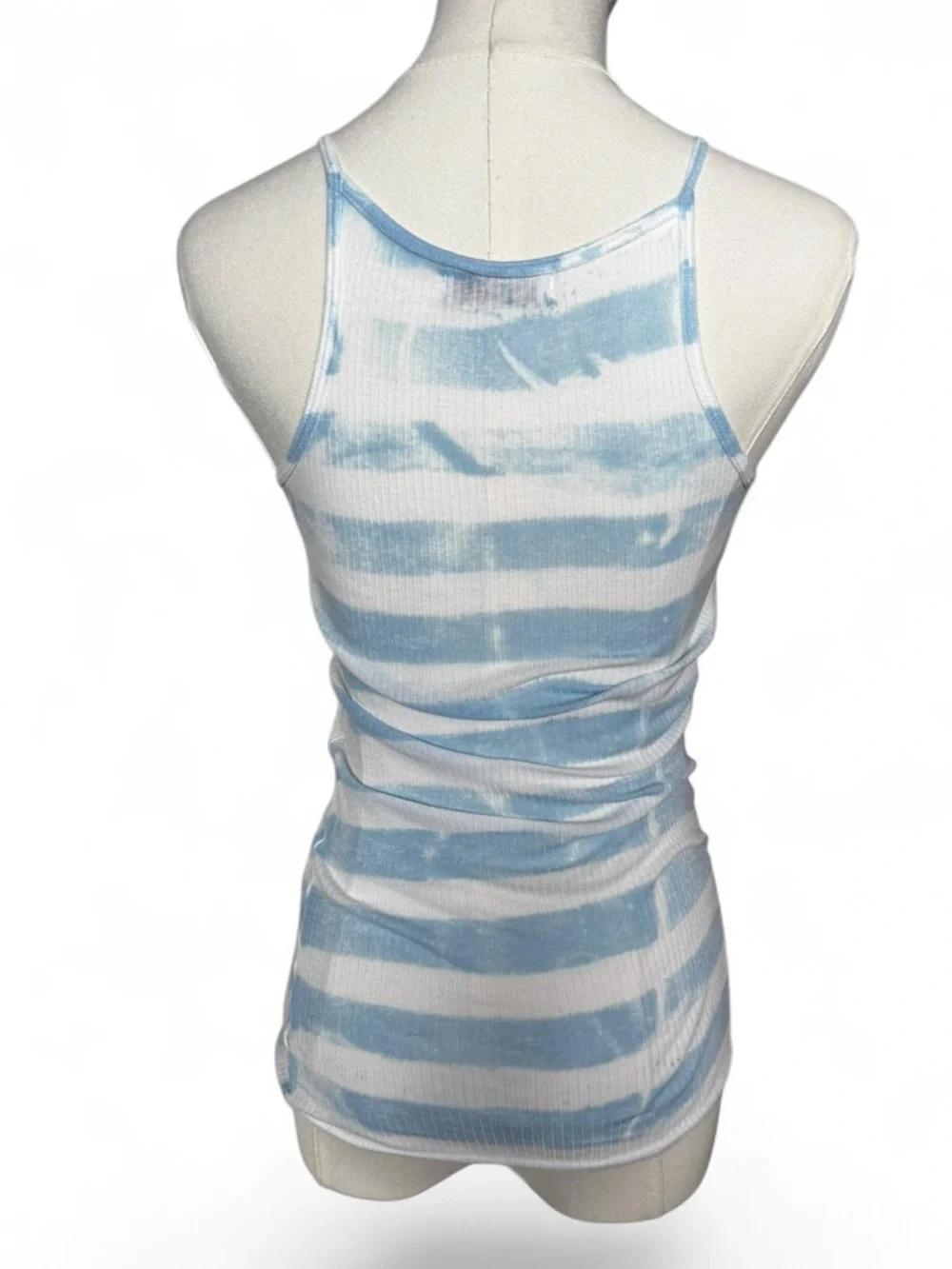 Michael Stars Ribbed Scoop Neck Tank Top in White/Light Blue Stripe - Picture 5 of 9